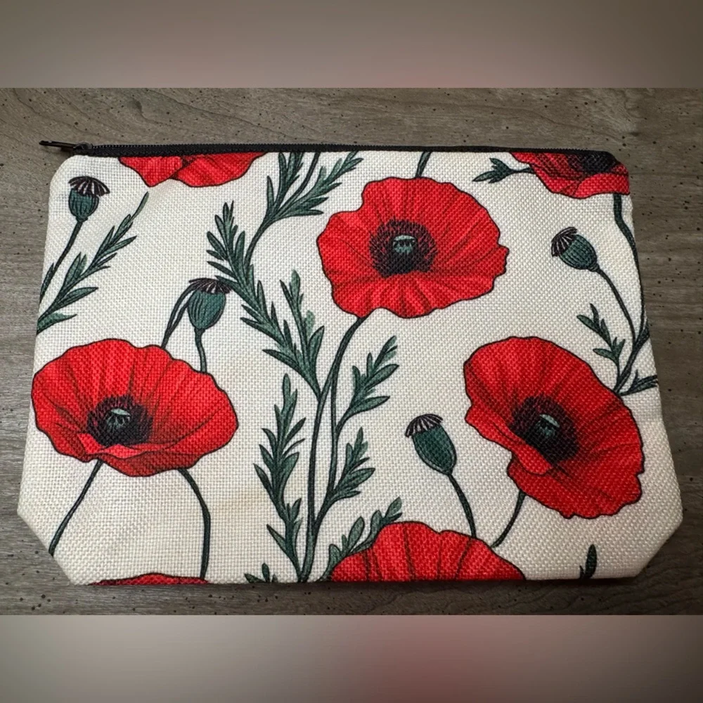 Floral Poppy Print Pouch 8.5x6”